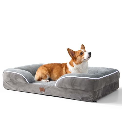 Orthopedic Dog Bed with Gel Memory Foam, Medium Dog Couch Waterproof Pet Sofa with Removable Washable Cover, Non-Slip Bottom,Indoor & Road Trip, CertiPUR-US PetsBed,35x22x6.5 in Grey - color: Grey, size: 35"L x 22"W x 6.5"Th