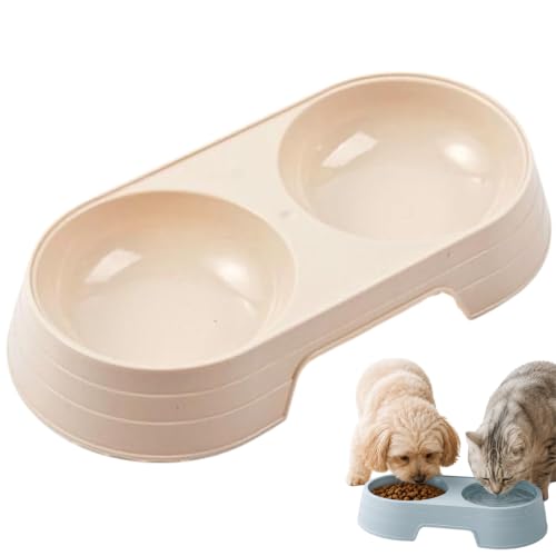 Pet Food and Water Bowl, Double Feeding Bowls, Small Grey, for Cats and Small Dogs, Portable Pet Accessories (Apricot) - color: Apricot