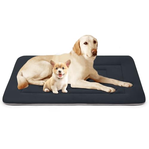 Dog Bed Soft Dog Crate Bed Pad Mat, 48 in Non Slip Bottom Washable Beds for Extra Large Dogs, Pet Bed Mattress Kennel Pad, Dark Blue Gray - color: Dark Blue Gray, size: 48.0"L x 30.0"W x 1.2"Th
