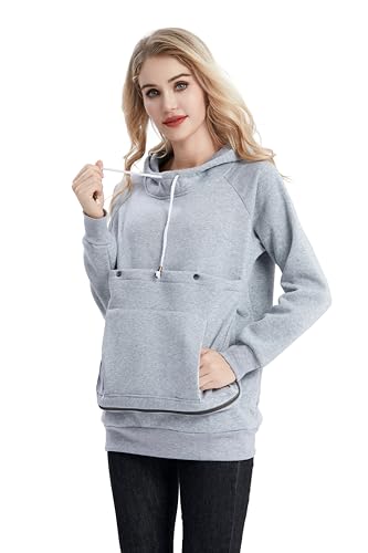 Pet Cat Dog Pouch Hoodie Small Animal Carrier – Kitten Puppy Pouch Sweatshirt Holder Fleece Unisex Hoodies Light Grey - color: Light Grey, size: X-Large