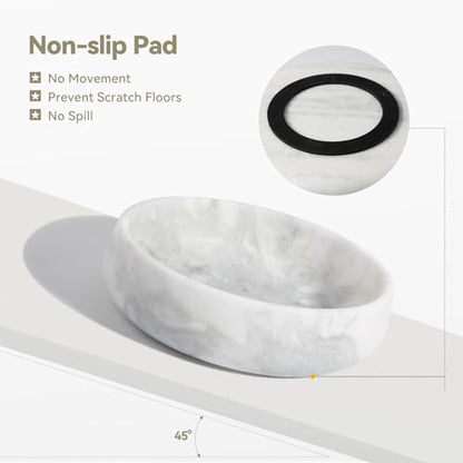 White Marble Dog Bowls, Non-Slip Dog Food Water Bowl Small, Heavy Duty Pet Bowl for Cats and Medium Dogs, Weighted African Natural Marble, Holds 4 Cups(5lbs) - color: Namib Fantasy, size: S