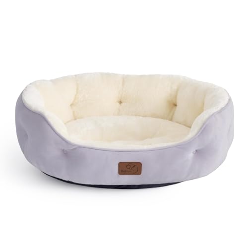 Bedsure Dog Beds for Small Dogs - Round Cat Beds for Indoor Cats, Washable Pet Bed for Puppy and Kitten with Slip-Resistant Bottom, 25 Inches, Misty Lilac | Azure Lilac Soft plush pet bed,dog beds for small dogs for puppy and kittens,Anti-Slip bottom,easy