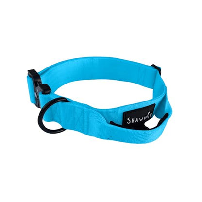 ShawnCo Basecamp Dog Collar- Premium, Adjustable, Heavy-Duty Nylon Tactical Dog Collar with Metal Buckle for Medium and Large Dogs (Oceanic Blue, L- W/Handle) - color: Oceanic Blue, size: L- W/ Handle