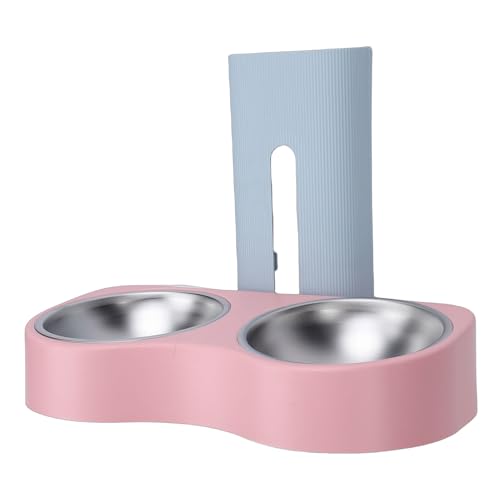Zerone Elevated Double Bowls Stainless Steel Wall Mounted Pet Feeding Station with Adjustable Height, Anti Tip Feature for Dogs and Cats (Blue Pink) - color: Blue Pink