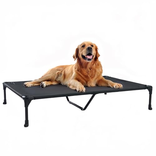 Veehoo Cooling Elevated Dog Bed, Portable Raised Pet Cot with Washable & Breathable Mesh, No-Slip Feet Durable Dog Cots Bed for Indoor & Outdoor Use, X Large, CWC1803-XL - color: Black, size: 49.0"L x 33.0"W x 9.0"Th