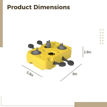 Cat Puzzle Toy in Yellow Cheese Shape, Interactive Slow Feeder Treat Dispenser, Whack A Mole Pet Toy for Brain Training, Helps Pace Eating and Ease Boredom for Cats and Dogs
