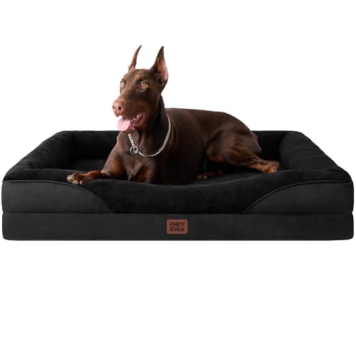EHEYCIGA Orthopedic XL Dog Bed for Large Sized Dog, 48x35 Inch Extra Large Memory Foam Dog Couch Bed with Sides, Waterproof Liner & Washable Removable Cover, Bolster Pet Sofa, Black - color: Black, size: 48x35x7.5