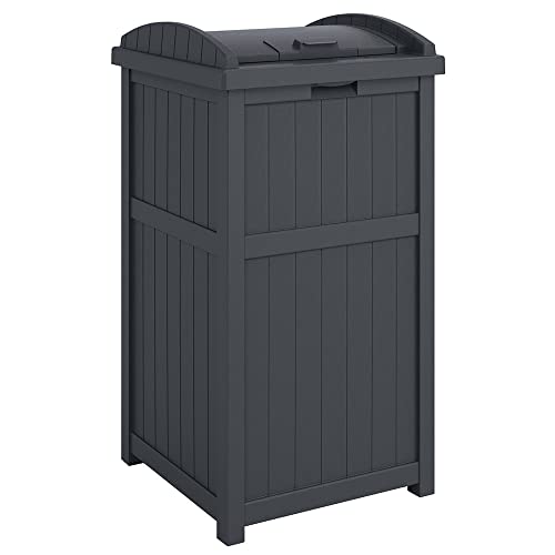 Suncast 2 Pack Trash Hideaway Refuse Container, Stylish Resin Outdoor Garbage Bin with Latching Lid, 30 to 33 Gallon Capacity, Cyberspace - color: Cyberspace, size: 2 Pack