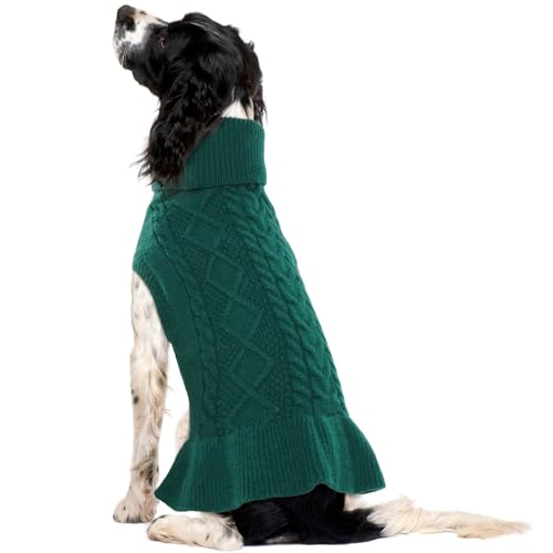 QBLEEV Dog Dress, Medium Puppy Sweaters - Warm, Soft Turtleneck Custom Holiday Sweaters for Dogs, Girls & Boys - color: Green, size: Large