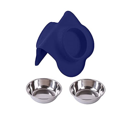 Hubulk Pet Dog Bowls 2 Stainless Steel Dog Bowl with No Spill Non-Skid Silicone Mat + Pet Food Scoop Water and Food Feeder Bowls for Feeding Small Medium Large Dogs Cats Puppies (Small, Navy Blue) - color: Navy Blue, size: Small