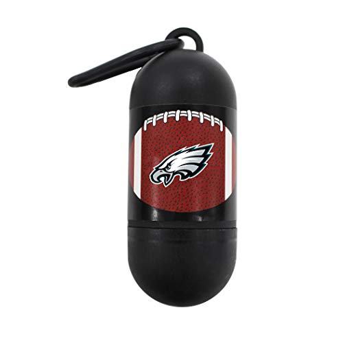 Pets First NFL PHILADELPHIA EAGLES PET LICENSED Poop Waste Bag Dispenser and D Ring for Leash with 15 Premium Garbage Bags - color: Philadelphia Eagles, size: 1 Count (Pack of 1)