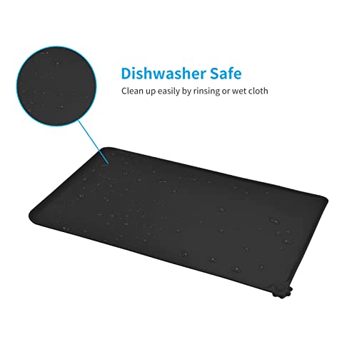 AUDWUD Silicone Waterproof Pet Feeding Mats,Anti Slip Bowl Pad,Dog Mat for Food and Water - color: Black, size: 18.5" x 11.5"