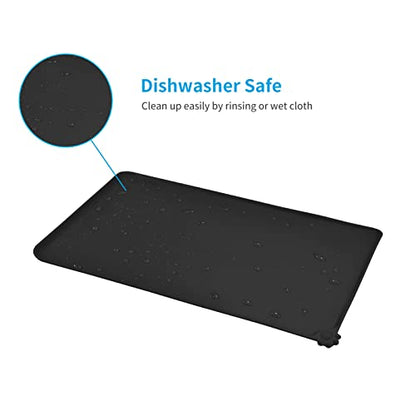 AUDWUD Silicone Waterproof Pet Feeding Mats,Anti Slip Bowl Pad,Dog Mat for Food and Water - color: Black, size: 18.5" x 11.5"