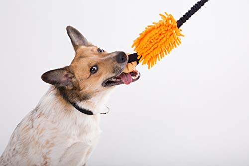 Dingo Dog Tug Toy and TPR Rubber Ball with Bungee Handle, Microfiber Orange - color: Orange