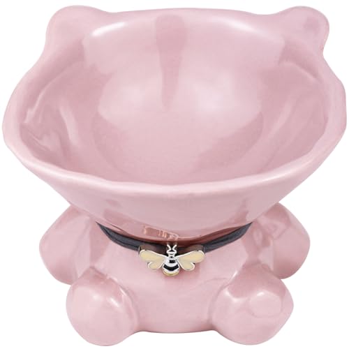 Cat Bowl Elevated Cat Bowls Whisker Friendly Cute Ceramic Tilted Food Bowls for Indoor Cats 5.4 Inch Wide 15° Raised Kitten Supplies Dishwasher and Microwave Safe Pink Cats Water Bowl - color: Pink Ceramic Cat Food Bowl