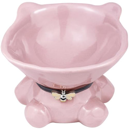 Cat Bowl Elevated Cat Bowls Whisker Friendly Cute Ceramic Tilted Food Bowls for Indoor Cats 5.4 Inch Wide 15° Raised Kitten Supplies Dishwasher and Microwave Safe Pink Cats Water Bowl - color: Pink Ceramic Cat Food Bowl