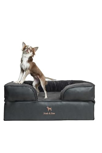 NOAH & PAW Dog Bed, 28x23x11 Inch, Orthopedic Dog Beds for Medium Size Pets, Eggshell Memory Foam Infused with Cooling Gel, Inner Cover, Water Resistant, Machine Washable (Faux Leather) - color: Vegan Leather - Charcoal, size: Medium
