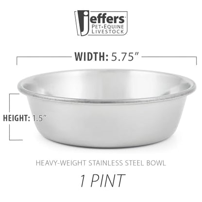 Jeffers Pet Heavy Weight Stainless Steel Pet Bowls for Dogs & Cats,16 oz – Durable Food & Water Dish, Non Slip, Rust Resistant, Dishwasher Safe Feeding Bowl for Home, Travel, Indoor & Outdoor