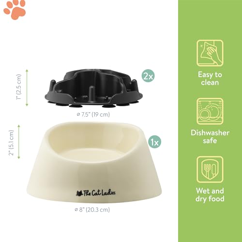 The Cat Ladies Slow Feeder - Healthy Feeding Bowl with Two Silicone Inserts - Help Pets Eat Slower - Control Eating Pace for Better Digestion - Feed Bowls Set for Dogs or Cats