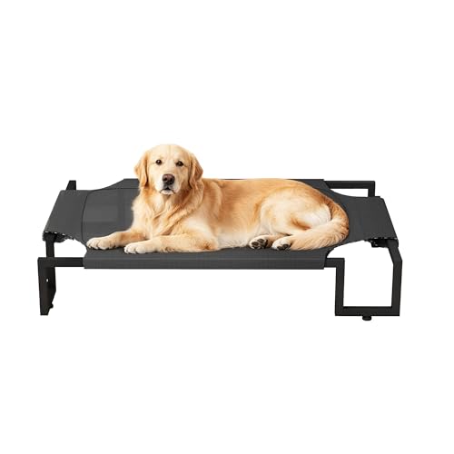 Elevated Dog Bed,Raised Outdoor Dog Bed for Large Sized Dogs,Waterproof Cooling Dog Cot with Washable Breathable Teslin Mesh,Indoor Pet Bed with Heavy Duty Frame,No-Slip Feet,Black 125×85×21cm - size: XL 125L×85W×22H cm