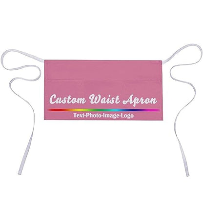 sophiehome Custom Waist Apron with Pockets Add Photo Logo Name Personalized Waiter Server Short Aprons for Kitchen - color: Dark Pink