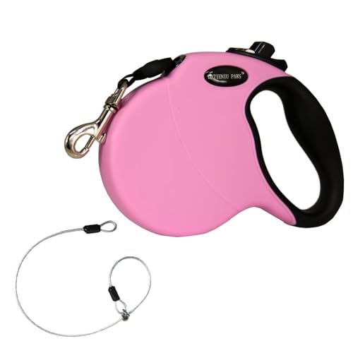 16FT Retractable Dog Leash for Medium Dogs up to 44lbs with Chew Proof Steel Wire Extender, Lightweight, Durable & Safe One-Hand Operation Pink M - color: Pink, size: Medium