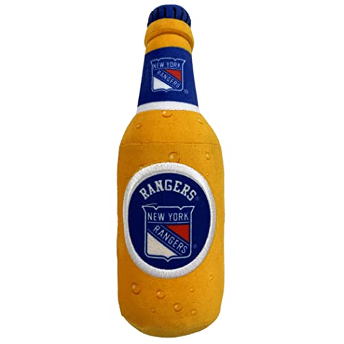 Pets First NHL New York Rangers Beer Bottle Plush Dog & Cat Toy- Cutest Stadium SODA Bottle Snack Plush Toy for Dogs & Cats with Inner Squeaker & Beautiful Hockey Team/Logo - color: New York Rangers, style: NHL Beer Bottle Toy