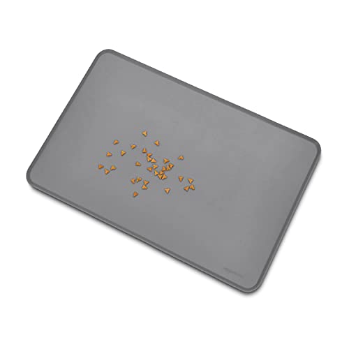 Amazon Basics Waterproof Non-Slip Silicone Pet Food and Water Bowl Mat with Raised Edge, Feeding Placemat to Protect Floors, 24" x 16", Grey - color: Grey, style: 24" x 16"
