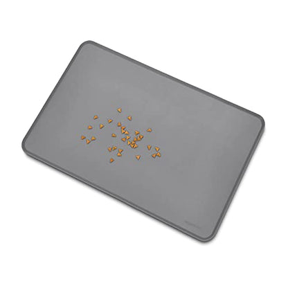 Amazon Basics Waterproof Non-Slip Silicone Pet Food and Water Bowl Mat with Raised Edge, Feeding Placemat to Protect Floors, 24" x 16", Grey - color: Grey, style: 24" x 16"