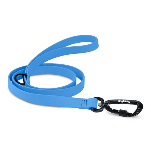 DogTraxs Essential Biothane Dog Leash, 3/4 in x 4 ft, Cerulean Blue | Waterproof, For Small, Large, Medium Dogs, Dog Training, Locking Carabiner - color: Cerulean Blue, size: 3/4 In x 4 Feet