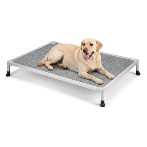 Veehoo Chew Proof Elevated Dog Bed, Pre-Assembled Aluminum Dog Cot, 42" | Cooling Raised Dog Bed for Large Dogs, Indestructible Dog Bed for Crate, Breathbale, Non-Slip Feet, Indoor Outdoor - color: Black Silver, size: 41.3"L x 27.6"W x 5.9"Th