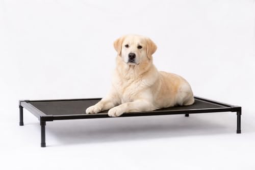 Elevated Dog Bed, Dog Cot for Large Dogs, Aluminum Frame with Chew-Resistant PVC Fabric, Supports Up to 150 lbs, Indoor and Outdoor Use, Hardware Included, 49.25" x 32.75" x 7" - size: Large