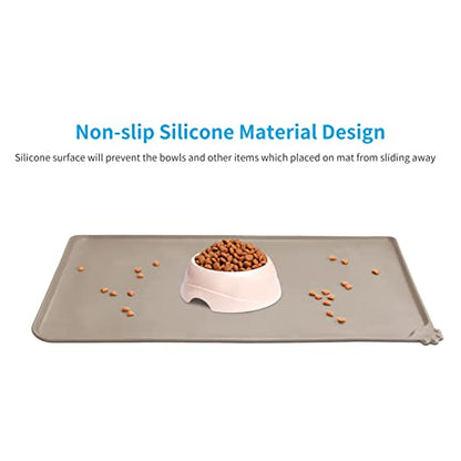 AUDWUD Silicone Waterproof Pet Feeding Mats,Anti Slip Bowl Pad, Dog Mat for Food and Water - color: Adobe Brown, size: 21" x 15"