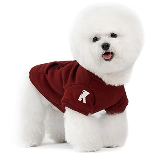 Koneseve Dog Hoodie Fleece Puppy Clothes Warm Sweater with Hat for Small Dogs Cat Hooded Shirt Kitten Pet Basic Hoodies Sweatshirt with Pocket Doggie Soft Winter Coat Apparel (Red; L) - color: Red, size: L-(9~17lb) | Chest(~17.7")