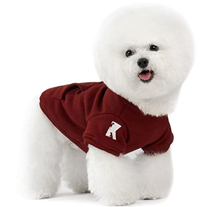 Koneseve Dog Hoodie Fleece Puppy Clothes Warm Sweater with Hat for Small Dogs Cat Hooded Shirt Kitten Pet Basic Hoodies Sweatshirt with Pocket Doggie Soft Winter Coat Apparel (Red; L) - color: Red, size: L-(9~17lb) | Chest(~17.7")
