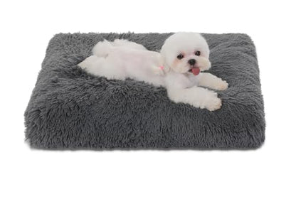 Bedfolks Waterproof Crate Bed, Plush Dog & Cat Kennel Pad, Faux Fur, Washable, 23"x18", Dark Grey - color: Solid Dark Grey, size: Small(23x18'')