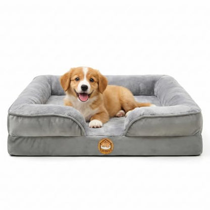 Orthopedic Dog Bed for Small Dogs- Memory Foam Pet Bed with Cooling Support, Calming Washable Dog Bed with Soft Bolster, Removable Machine Washable Cover, Non-Slip Bottom with My Home Label