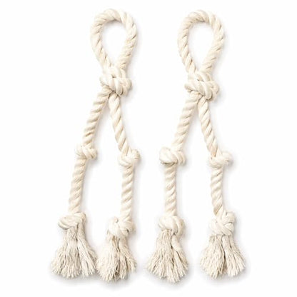 Dog Rope Toy 2 Pack, 18 in Heavy Duty Cotton Tug Toy for Medium Large Dogs, Interactive Tug of War & Chew Rope, Natural Undyed, Teeth Cleaning - style: 4-Knot Loop (2-Pack)