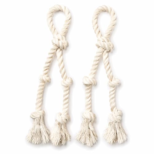 Dog Rope Toy 2 Pack, 18 in Heavy Duty Cotton Tug Toy for Medium Large Dogs, Interactive Tug of War & Chew Rope, Natural Undyed, Teeth Cleaning - style: 4-Knot Loop (2-Pack)