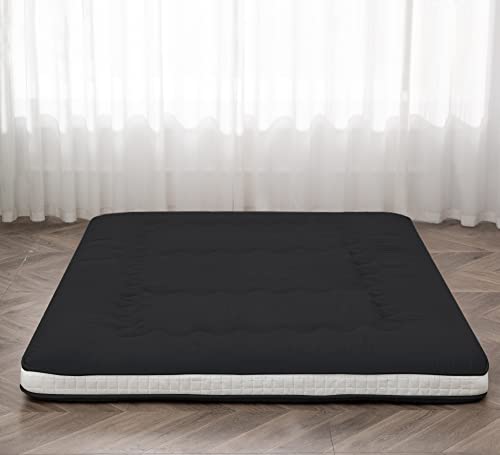Dr.Futon Japanese Floor Futon Mattress Extra Thick Folding Roll Up Bed Topper Mat for Guest,Lounger and Tavel - color: Black, size: Queen