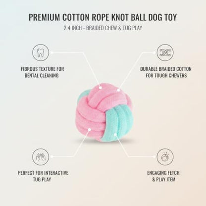 Cotton Rope Knot Ball Dog Toy, Braided Chew and Tug Play Item, 2.4 Inch (1 Set)