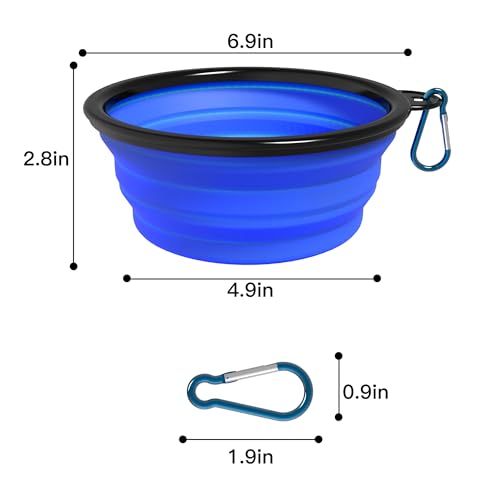 2-Pack Collapsible Dog Bowls, Portable Travel Pet Bowl with Carabiner – Foldable Silicone Feeding Dish for Dogs and Cats On-The-Go (Green + Blue) - color: Green + Blue