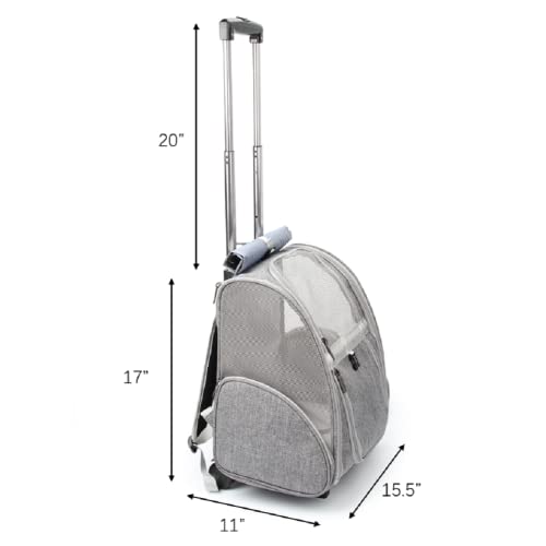Lollimeow Pet Rolling Carrier, Dog Backpack with Wheels,Cats,Puppies Travel Bag with Wheels,Dog Trolley(Grey) - color: Grey
