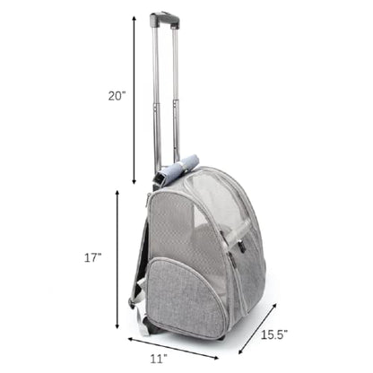 Lollimeow Pet Rolling Carrier, Dog Backpack with Wheels,Cats,Puppies Travel Bag with Wheels,Dog Trolley(Grey) - color: Grey