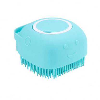 Pet Bath Brush With Shampoo Dispenser, Silicone Massage Grooming Brush For Dogs Cats, Soft Shower Scrubber For Daily Bath - color: Blue