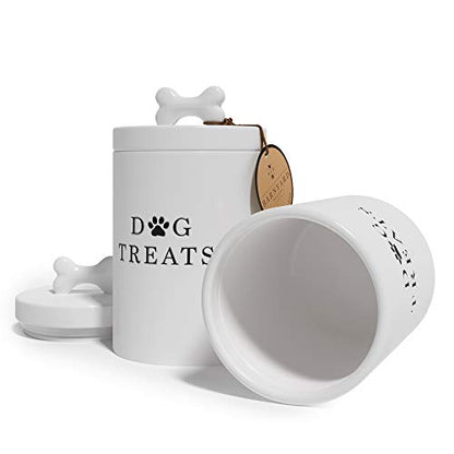 Barnyard Designs Large Dog Treat Container Airtight with Lid, Cute Rustic Ceramic Dog Treat Storage Jar for Kitchen Counter (White) - color: White