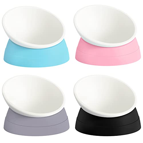 Ravitat 4Pcs Elevated Cat Food Bowl - Adjustable, Anti-Slip & Anti-Noise, Protects Pet's Spine, Thickened Plastic, 17 Oz - color: Light Blue & Pink & Black & Grey