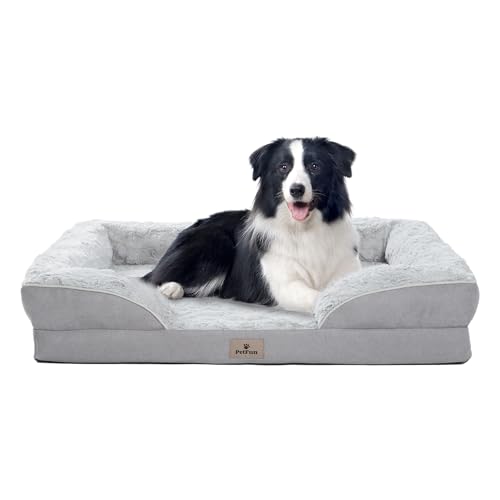 Orthopedic Dog Bed for Large Dogs - Big Washable Dog Sofa Beds Large, Supportive Foam Pet Couch Bed with Removable Washable Cover, Waterproof Lining and Nonskid Bottom - color: Light Grey, size: Large | 36 inch