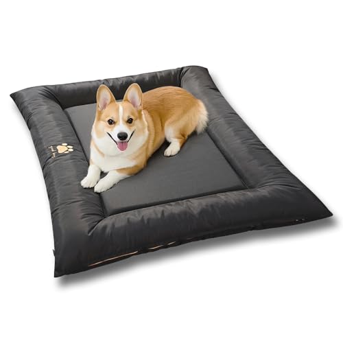 SOMAHE Medium Dog Bed with Removable Washable Cover - Orthopedic Dog Crate Pad, Waterproof Oxford Fabric, Non-Slip Bolster Bed for Medium Dogs, 36x23 Inch, Black - color: Black, size: Medium 36×23×3 Inch