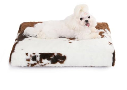 Bedfolks Waterproof Crate Bed, Plush Dog Kennel Pad with Removable Washable Cover, Faux Fur for Small Dogs & Cats, 21"x13", Cow Print - color: Cow Print, size: X-Small(21x13'')